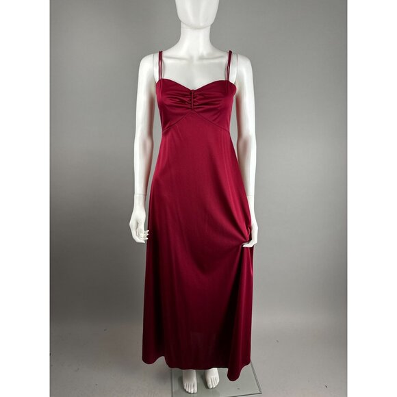 Vtg 70s Maroon Marabou Trim Hooded Robe w/ Maxi Disco Dress Set Size S/M - Picture 7 of 8